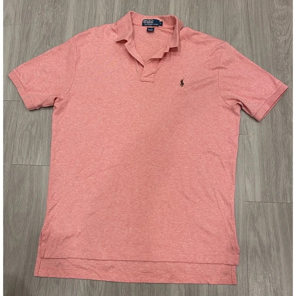 Vtg Polo‎ Ralph Lauren Shirt Mens Large Coral Red Soft 100% Cotton Casual Golf L